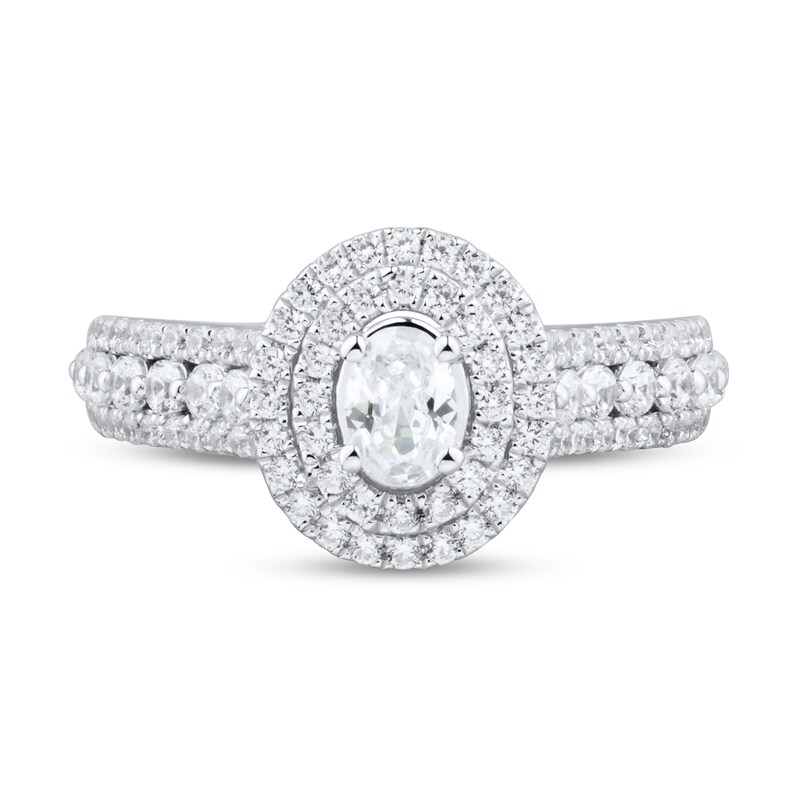 0.95 CT. T.W. Oval Diamond Double Frame Engagement Ring in 14K White Gold (I/I2)|Peoples Jewellers