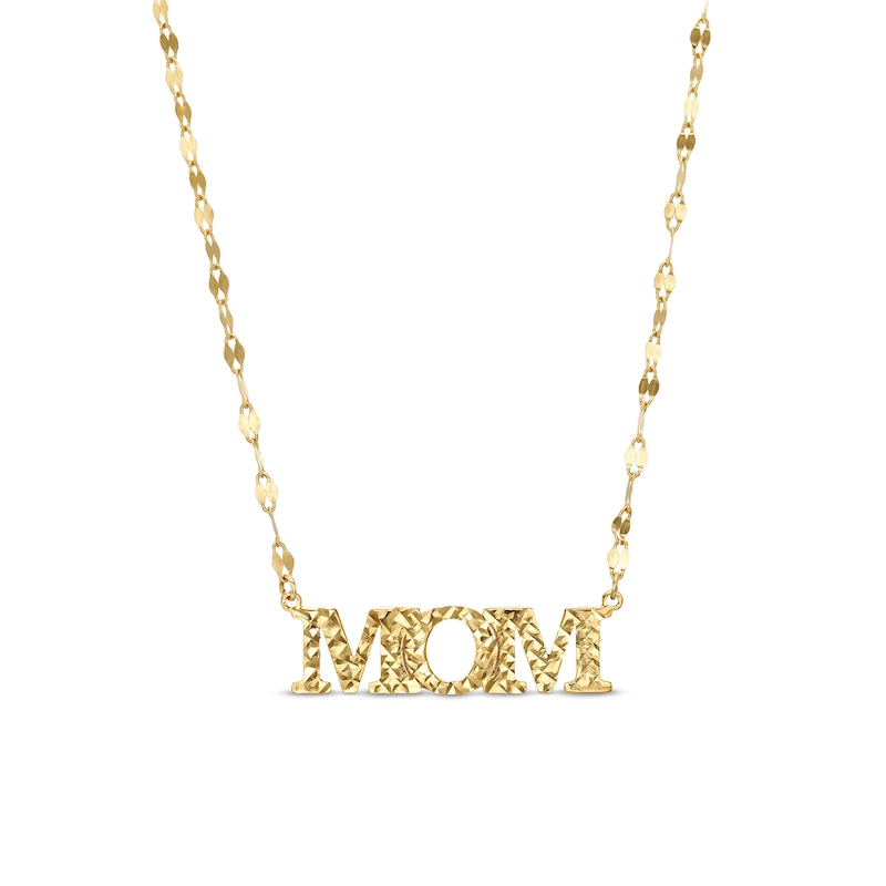 Main Image 1 of Diamond-Cut "MOM" Mirror Link Chain Necklace in 10K Gold