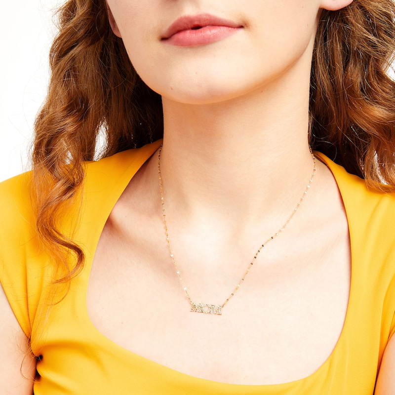 Main Image 2 of Diamond-Cut "MOM" Mirror Link Chain Necklace in 10K Gold