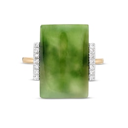 Baguette Jade and 0.085 CT. T.W. Diamond Collar Ring in 14K Gold