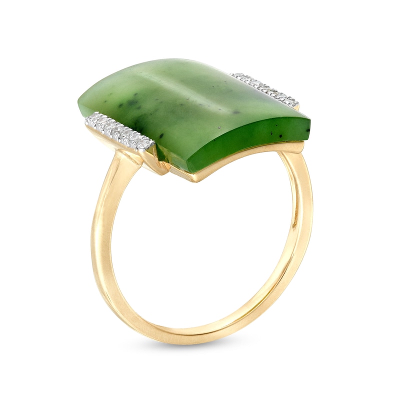 Main Image 3 of Baguette Jade and 0.085 CT. T.W. Diamond Collar Ring in 14K Gold