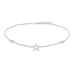 Diamond Accent Star Station Anklet in Sterling Silver - 10&quot;