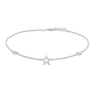 Diamond Accent Star Station Anklet in Sterling Silver - 10"