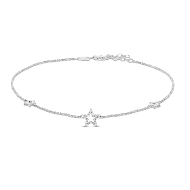 Diamond Accent Star Station Anklet in Sterling Silver - 10"|Peoples Jewellers