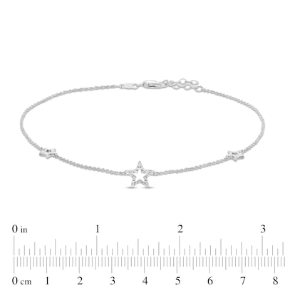 Diamond Accent Star Station Anklet in Sterling Silver - 10"