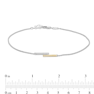 Diamond Accent Overlapping Bars Anklet in Sterling Silver and 10K Gold - 10"