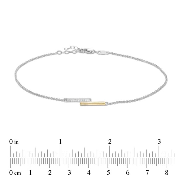 Diamond Accent Overlapping Bars Anklet in Sterling Silver and 10K Gold - 10"