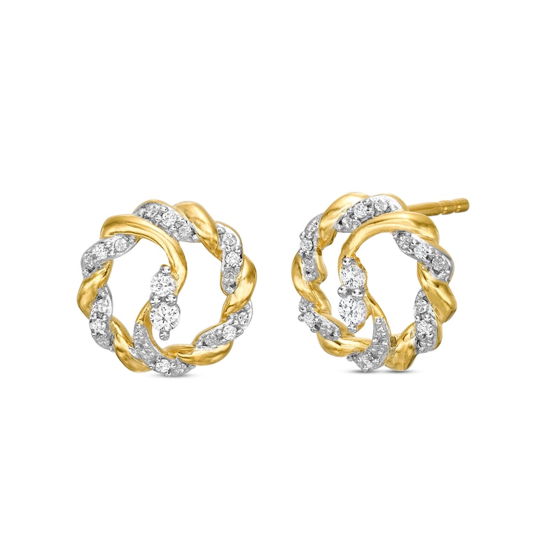 Main Image 1 of Circle of Gratitude® Collection 0.12 CT. T.W. Diamond Bypass Twist Stud Earrings in 10K Gold