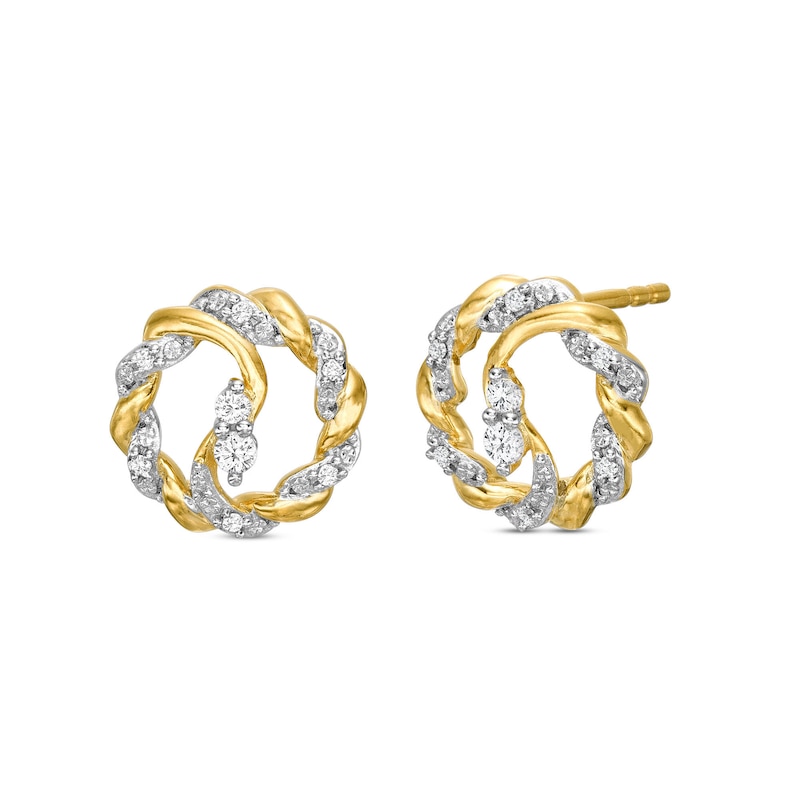 Circle of Gratitude® Collection 0.12 CT. T.W. Diamond Bypass Twist Stud Earrings in 10K Gold|Peoples Jewellers