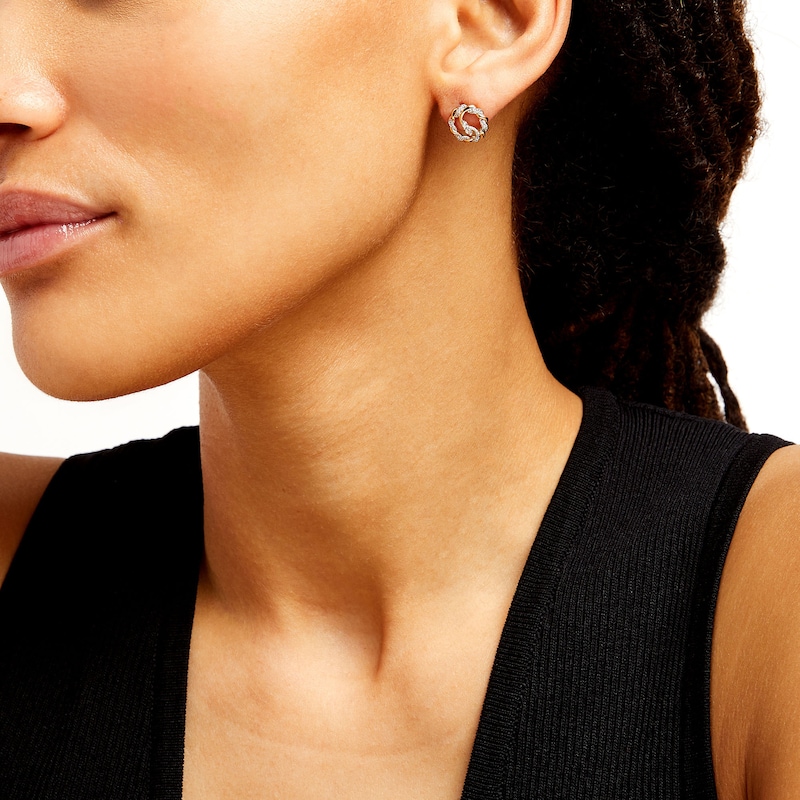 Main Image 2 of Circle of Gratitude® Collection 0.12 CT. T.W. Diamond Bypass Twist Stud Earrings in 10K Gold