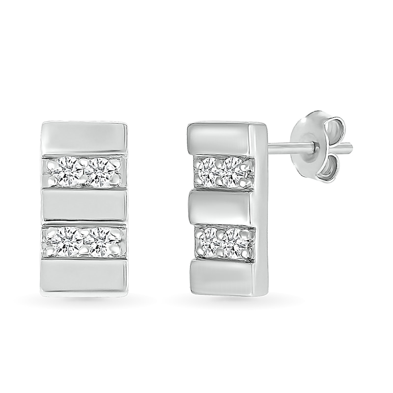 Men's 0.18 CT. T.W. Diamond Double Row Rectangular Stud Earrings in Sterling Silver|Peoples Jewellers