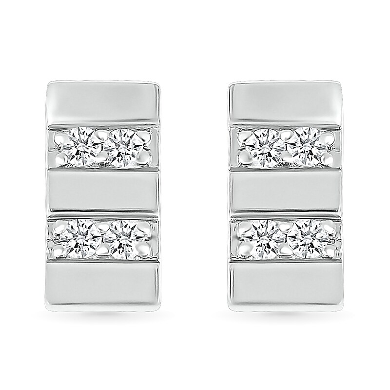 Main Image 2 of Men's 0.18 CT. T.W. Diamond Double Row Rectangular Stud Earrings in Sterling Silver