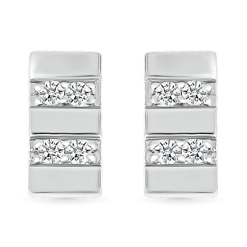 Men's 0.18 CT. T.W. Diamond Double Row Rectangular Stud Earrings in Sterling Silver