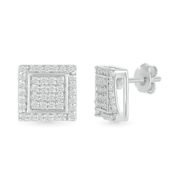 Men's 0.23 CT. T.W. Square-Shaped Multi-Diamond Swirl Frame Stud Earrings in Sterling Silver
