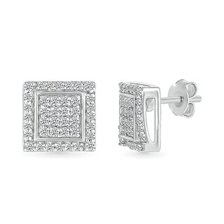 Men's 0.23 CT. T.W. Square-Shaped Multi-Diamond Swirl Frame Stud Earrings in Sterling Silver