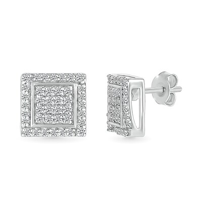 Men's 0.23 CT. T.W. Square-Shaped Multi-Diamond Swirl Frame Stud Earrings in Sterling Silver