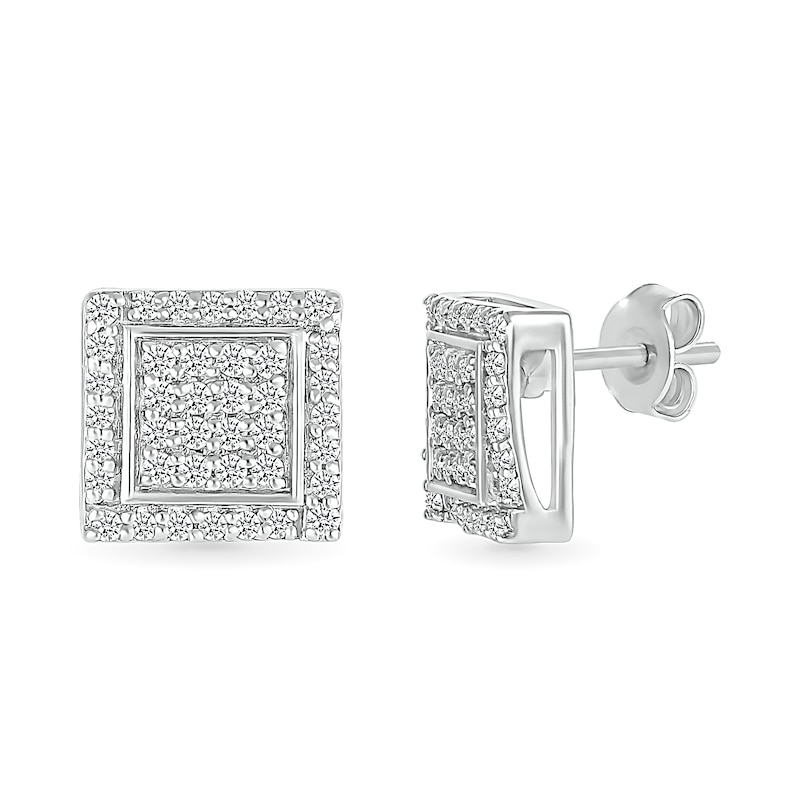 Men's 0.23 CT. T.W. Square-Shaped Multi-Diamond Swirl Frame Stud Earrings in Sterling Silver|Peoples Jewellers
