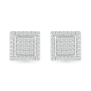 Men's 0.23 CT. T.W. Square-Shaped Multi-Diamond Swirl Frame Stud Earrings in Sterling Silver