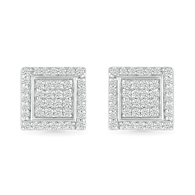 Men's 0.23 CT. T.W. Square-Shaped Multi-Diamond Swirl Frame Stud Earrings in Sterling Silver