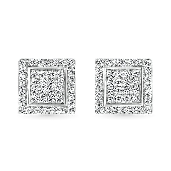 Men's 0.23 CT. T.W. Square-Shaped Multi-Diamond Swirl Frame Stud Earrings in Sterling Silver