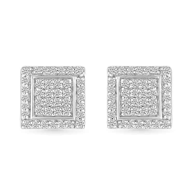 Main Image 2 of Men's 0.23 CT. T.W. Square-Shaped Multi-Diamond Swirl Frame Stud Earrings in Sterling Silver