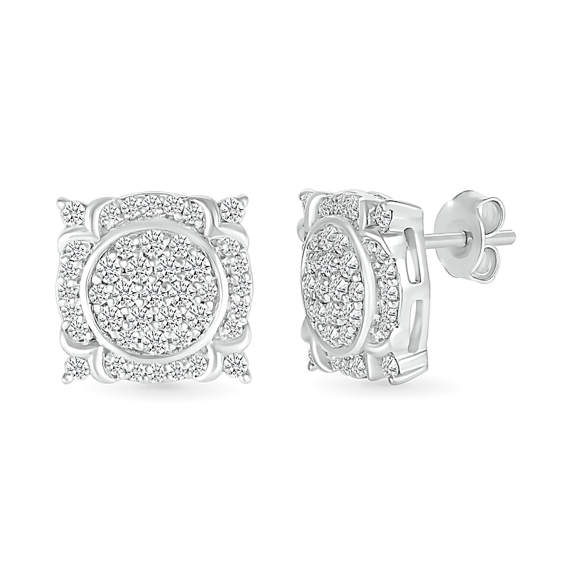 Men's 0.45 CT. T.W. Multi-Diamond Frame Ornate Four-Corner Accent Stud Earrings in Sterling Silver|Peoples Jewellers
