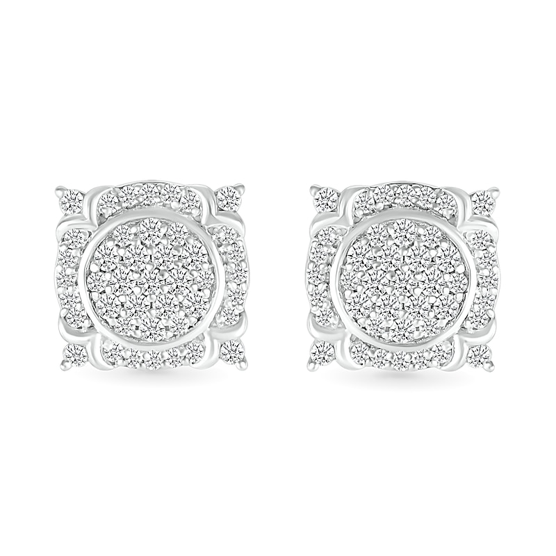 Main Image 2 of Men's 0.45 CT. T.W. Multi-Diamond Frame Ornate Four-Corner Accent Stud Earrings in Sterling Silver