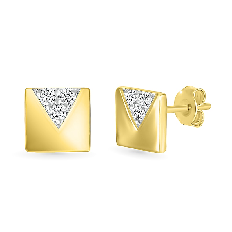 Men's 0.85 CT. T.W. Diamond Trio Triangle Accent Rectangular Stud Earrings in 10K Gold|Peoples Jewellers