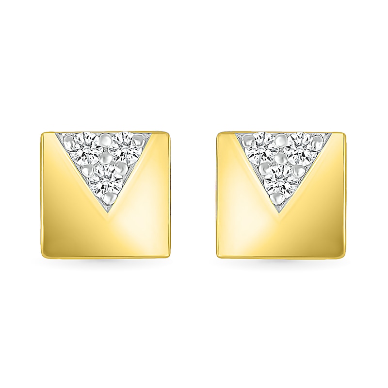 Main Image 2 of Men's 0.85 CT. T.W. Diamond Trio Triangle Accent Rectangular Stud Earrings in 10K Gold