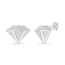 Men's 0.085 CT. T.W. Diamond Three-Dimensional Diamond-Shaped Stud Earrings in Sterling Silver