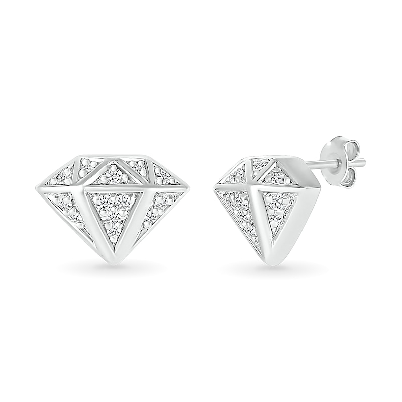 Men's 0.085 CT. T.W. Diamond Three-Dimensional Diamond-Shaped Stud Earrings in Sterling Silver