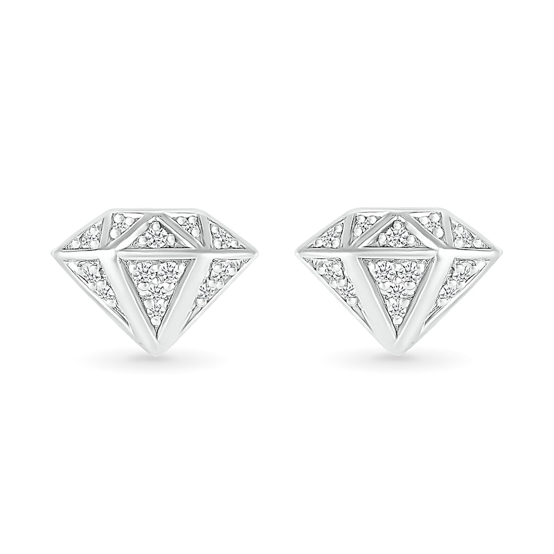 Main Image 2 of 0.085 CT. T.W. Diamond Three-Dimensional Diamond-Shaped Stud Earrings in Sterling Silver