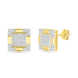 Men's 0.145 CT. T.W. Square-Shaped Multi-Diamond Frame Four-Corner Trio Accent Stud Earrings in 10K Gold