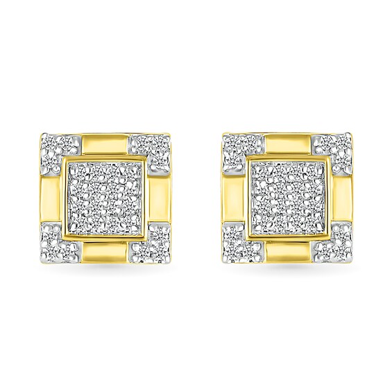 Men's 0.145 CT. T.W. Square-Shaped Multi-Diamond Frame Four-Corner Trio Accent Stud Earrings in 10K Gold