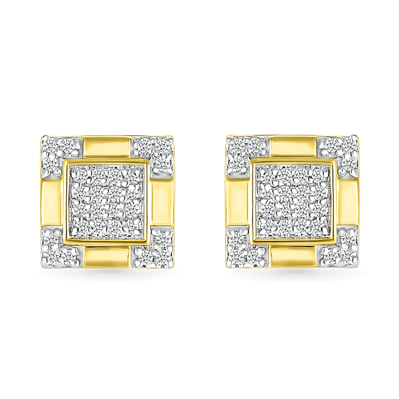 Main Image 2 of Men's 0.145 CT. T.W. Square-Shaped Multi-Diamond Frame Four-Corner Trio Accent Stud Earrings in 10K Gold