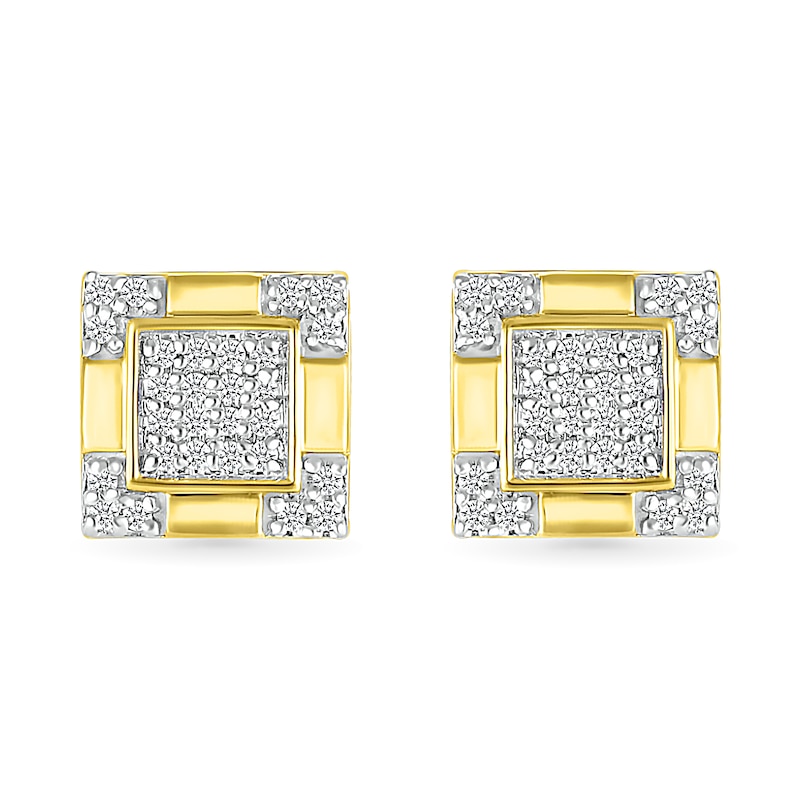 Men's 0.145 CT. T.W. Square-Shaped Multi-Diamond Frame Four-Corner Trio Accent Stud Earrings in 10K Gold