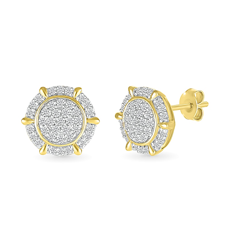 Main Image 1 of Men's 0.45 CT. T.W. Multi-Diamond Frame Ship's Wheel-Style Stud Earrings in 10K Gold