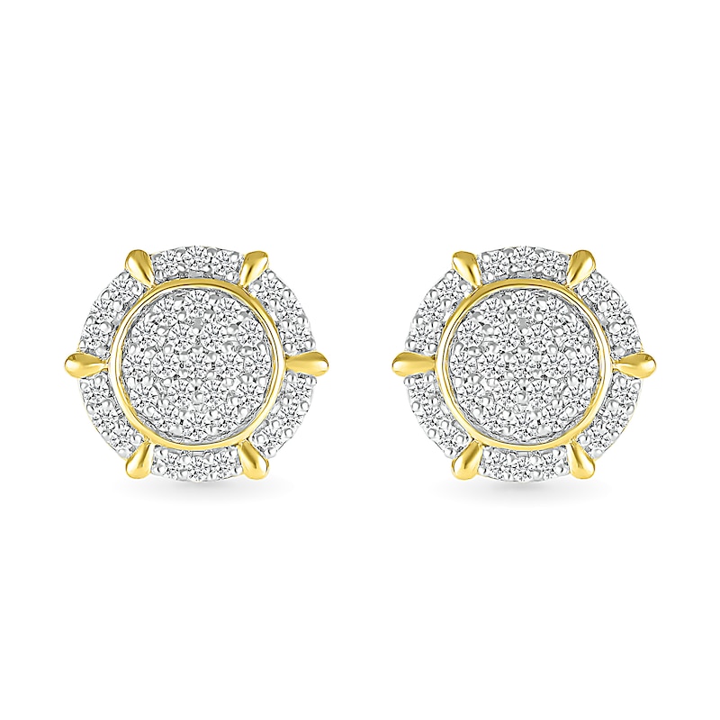 Main Image 2 of Men's 0.45 CT. T.W. Multi-Diamond Frame Ship's Wheel-Style Stud Earrings in 10K Gold