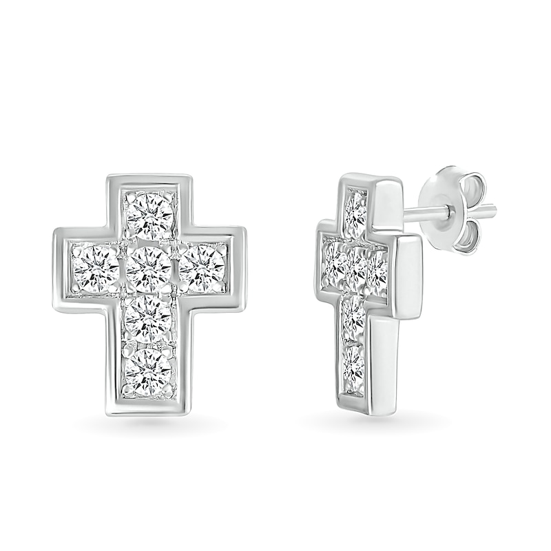 Men's 0.45 CT. T.W. Diamond Mini Cross Stud Earrings in 10K White Gold