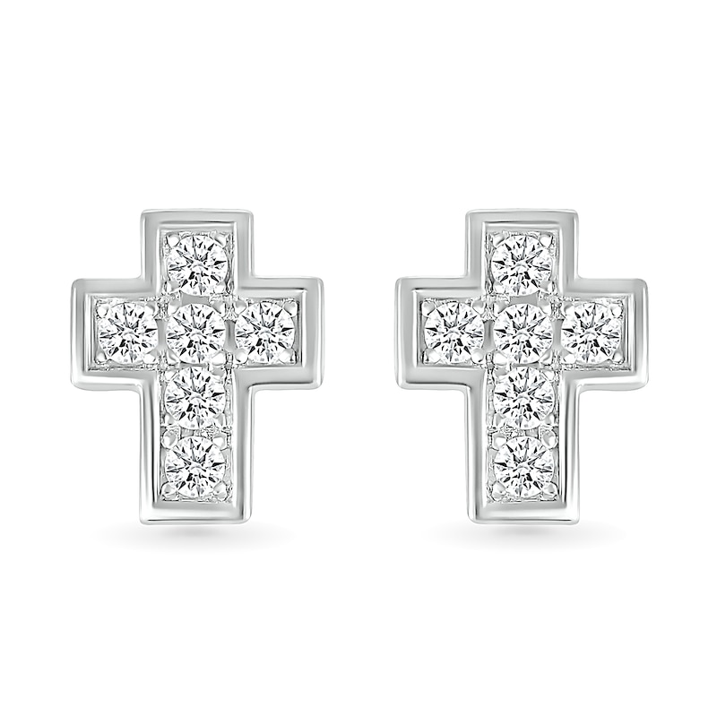 Main Image 2 of 0.45 CT. T.W. Diamond Mini Cross Stud Earrings in 10K White Gold