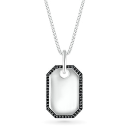 Men's 0.23 CT. T.W. Black Diamond Octagon-Shaped Frame Dog Tag Pendant in Sterling Silver - 22&quot;