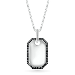 Men's 0.23 CT. T.W. Black Diamond Octagon-Shaped Frame Dog Tag Pendant in Sterling Silver - 22"