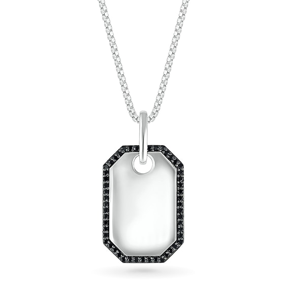 Men's 0.23 CT. T.W. Black Diamond Octagon-Shaped Frame Dog Tag Pendant in Sterling Silver - 22"