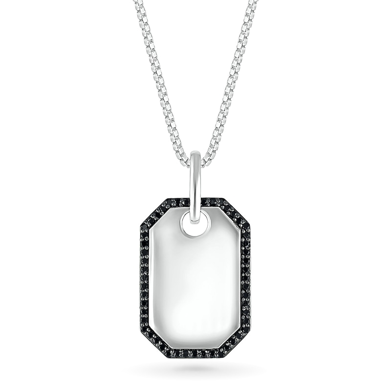 Men's 0.23 CT. T.W. Black Diamond Octagon-Shaped Frame Dog Tag Pendant in Sterling Silver - 22"|Peoples Jewellers