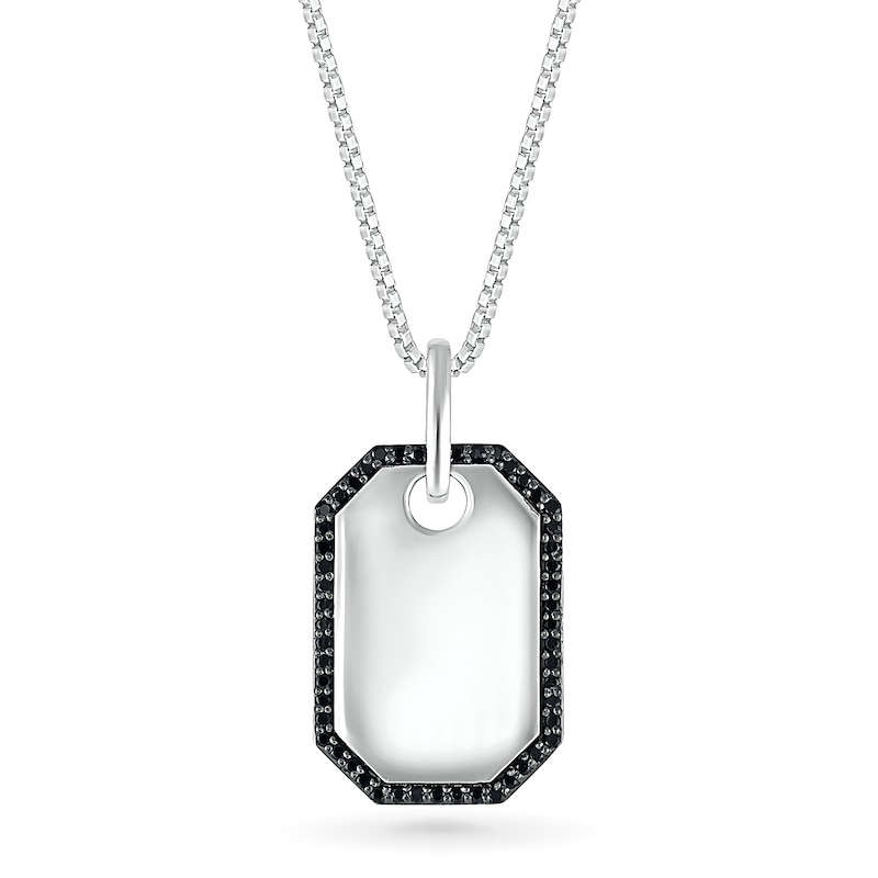 Main Image 1 of Men's 0.23 CT. T.W. Black Diamond Octagon-Shaped Frame Dog Tag Pendant in Sterling Silver - 22"