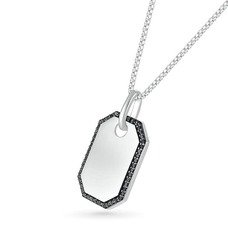 Main Image 2 of Men's 0.23 CT. T.W. Black Diamond Octagon-Shaped Frame Dog Tag Pendant in Sterling Silver - 22"