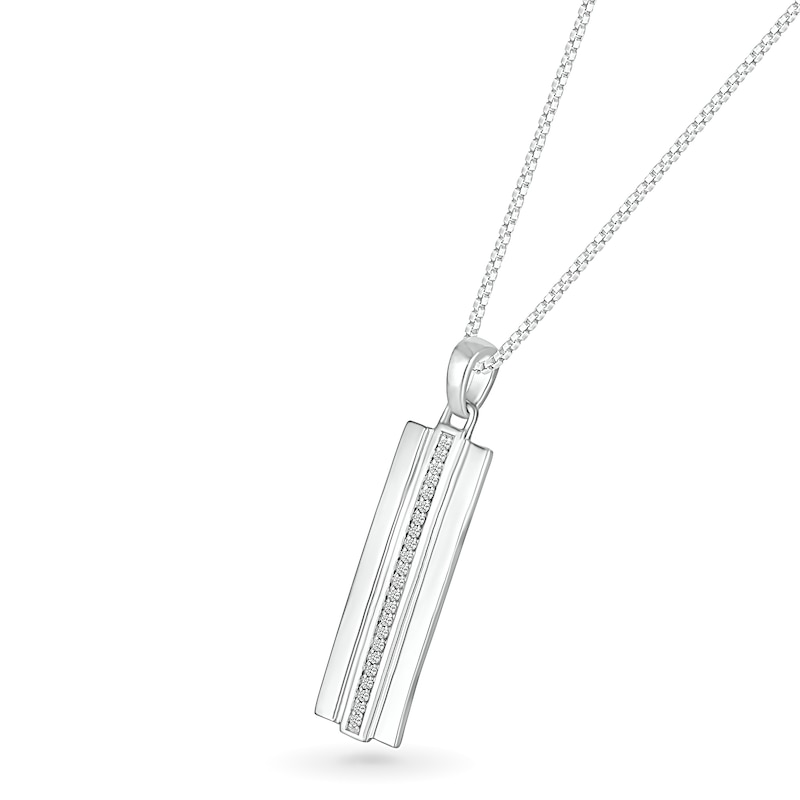 Main Image 2 of Men's 0.085 CT. T.W. Diamond Linear Ribbon Accent Three-Dimensional Vertical Bar Pendant in Sterling Silver - 22"