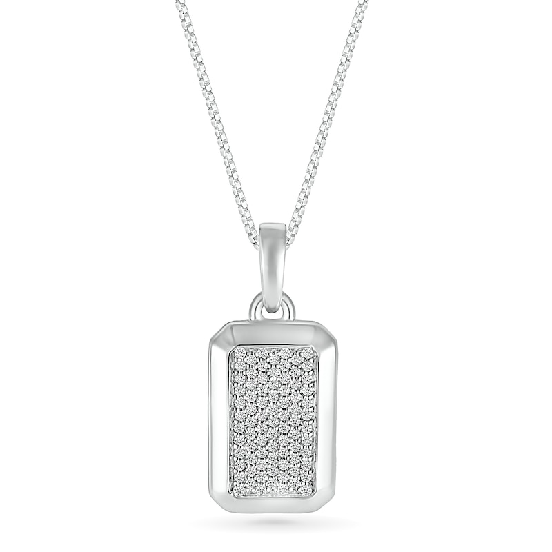 Main Image 1 of Men's 0.23 CT. T.W. Diamond Three-Dimensional Frame Dog Tag Pendant in Sterling Silver - 22"