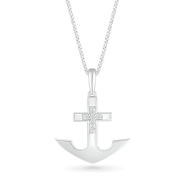 Men's 0.085 CT. T.W. Diamond Mini Cross Anchor Pendant in Sterling Silver - 22&quot;