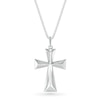 Thumbnail Image 1 of Men's 0.115 CT. T.W. Diamond Three-Dimensional Pyramid-Style Flared Cross Pendant in 10K White Gold - 22"
